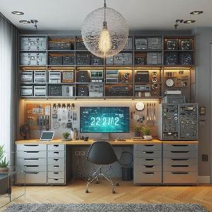 Hi-Tech Home Office Design Ideas with file cabinets & industrial storage boxes -1